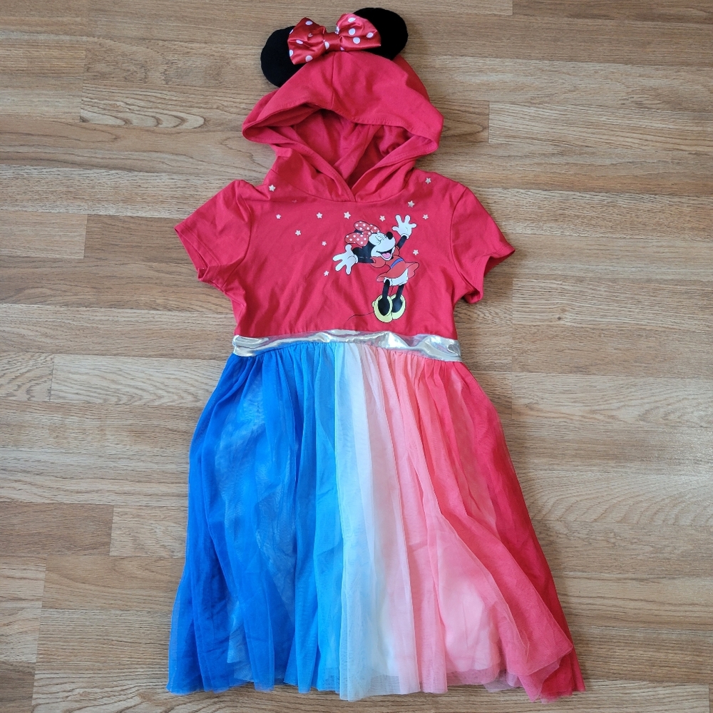 Disney Minnie Mouse USA Tutu Dress Pullover With Bow Size Girl's Large 10/12